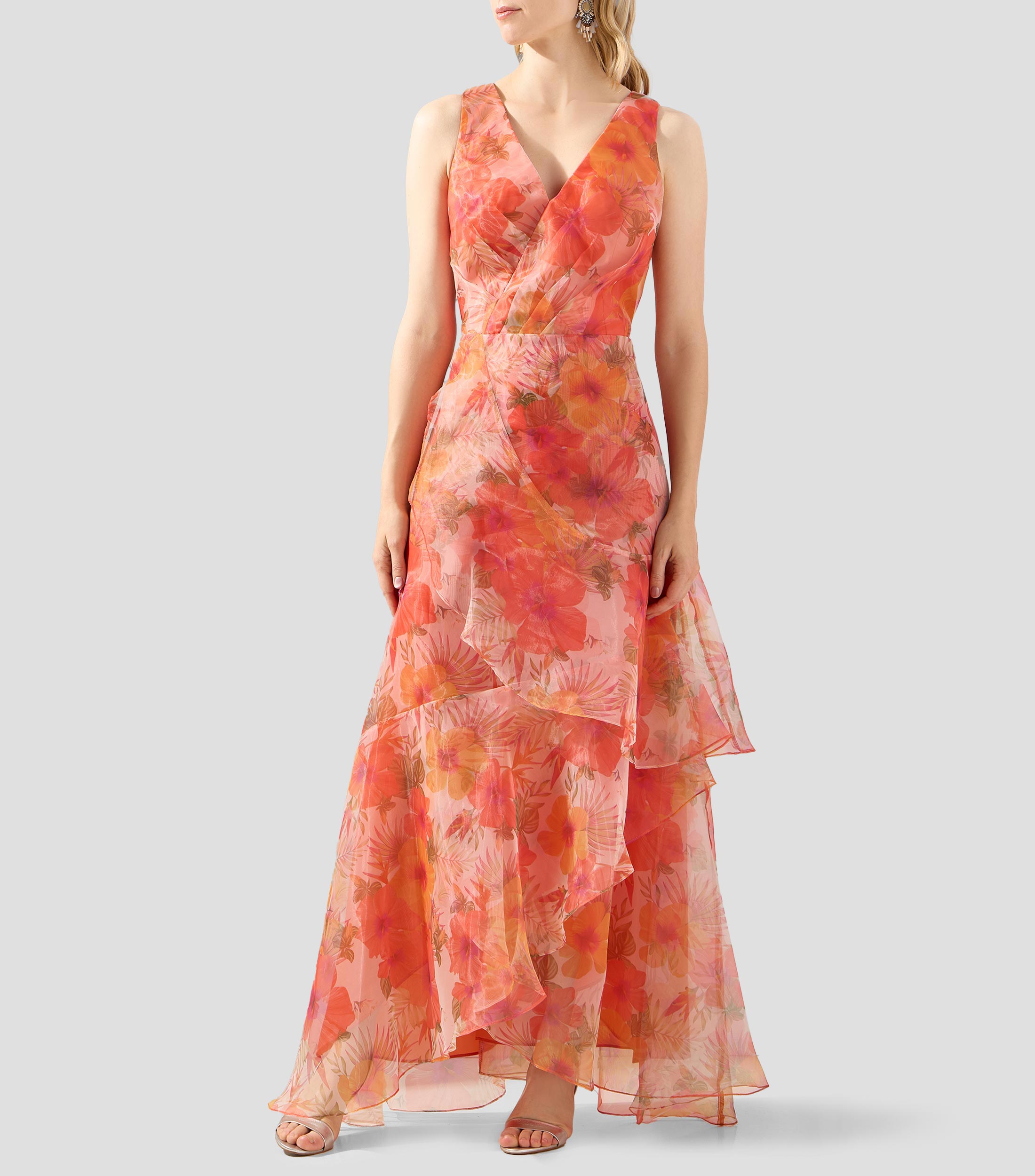 Vestido de fiesta largo estampado Mujer